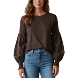 Madewell Women’s Long Sleeve Pima Cotton Puff Top With Smocked Sleeves NWT M